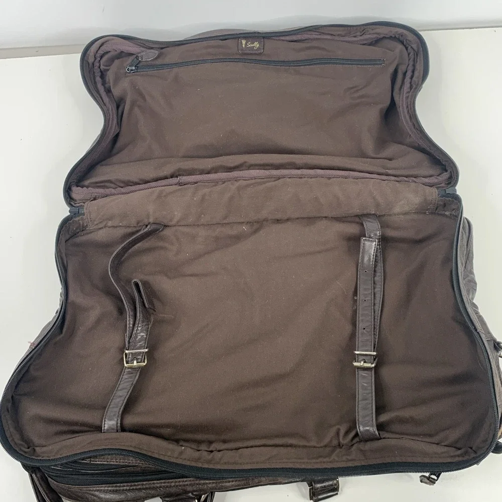 VTG Scully Western Duffle Bag Leather Zipper Walnut w Strap‎ And Leather Handle